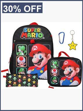 Super Mario Bros Character Grid 5-Piece Backpack Set (Big Kid)
